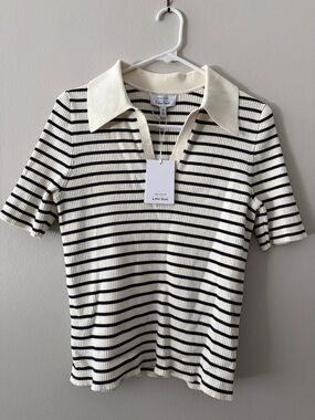 & Other Stories Ribbed Striped Polo in Ivory and Navy